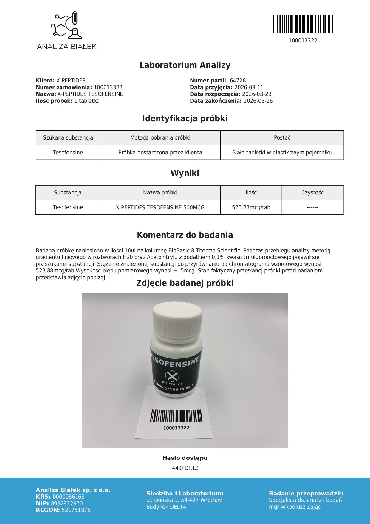 Tesofensine 500 mcg